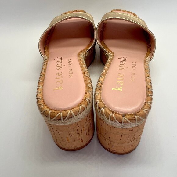 Kate Spade Cosette Cork Wedge Sandal Size 8.5B Gold Nappa Leather Slip-On - Picture 6 of 16